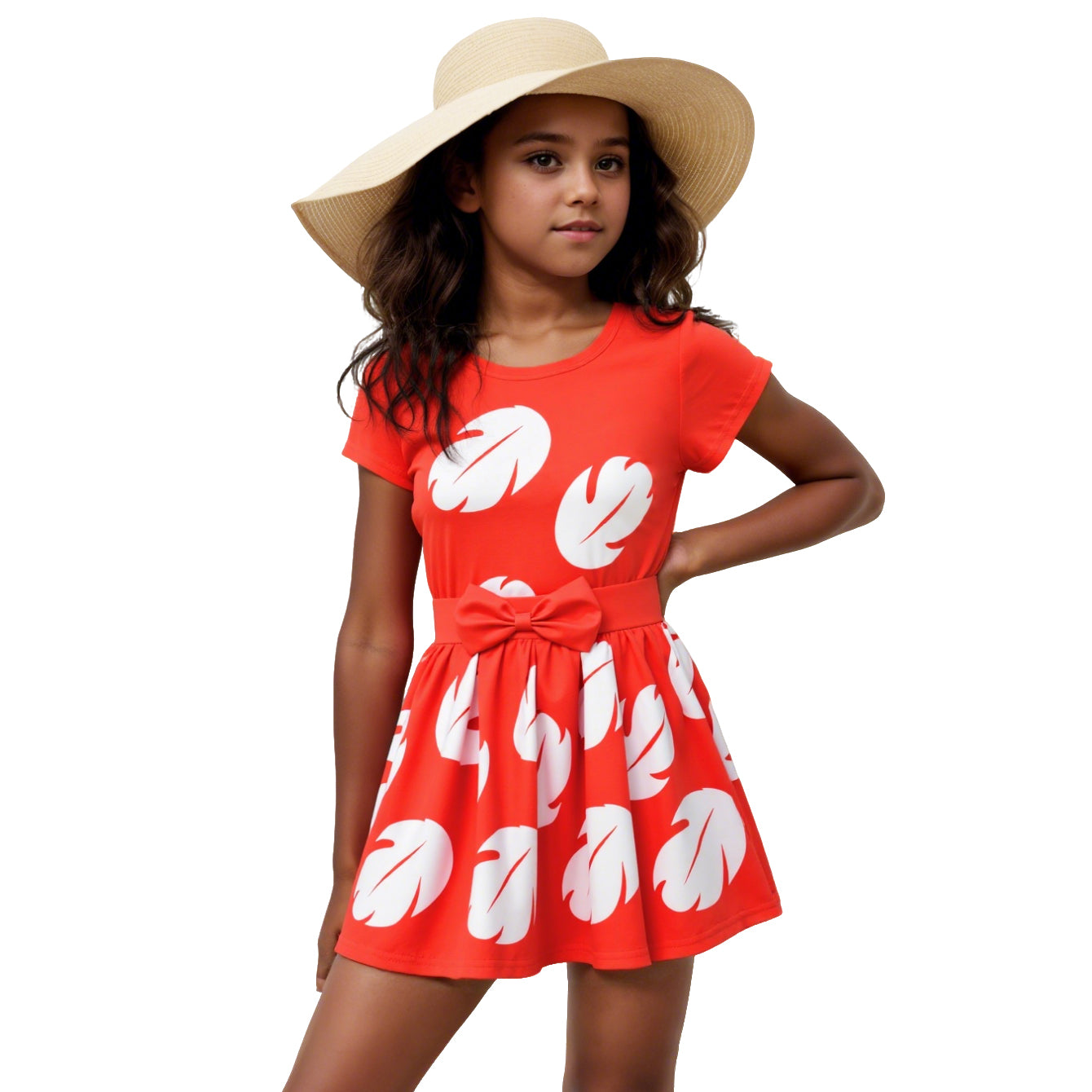 Lilo Pelekai Kostüm für Mädchen, Red Leaf Hawaii-T-Shirt und Rock mit Tasche