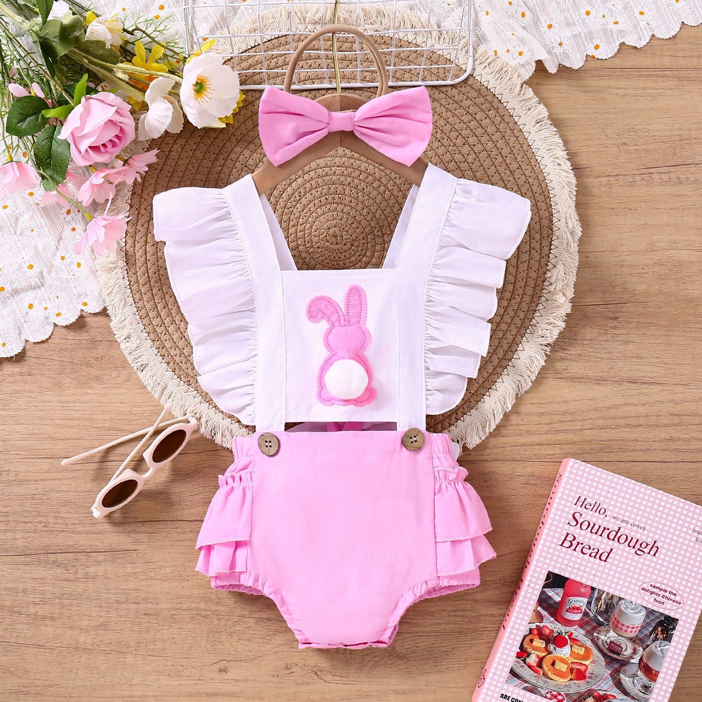 Ostern süßen niedlichen Hasen Baby Mädchen Baby Body + Schleife Haarband