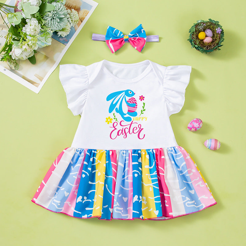 Mein erstes Osteroutfit für Babys – Stramplerkleid mit Häschenärmeln und Haar-Accessoire