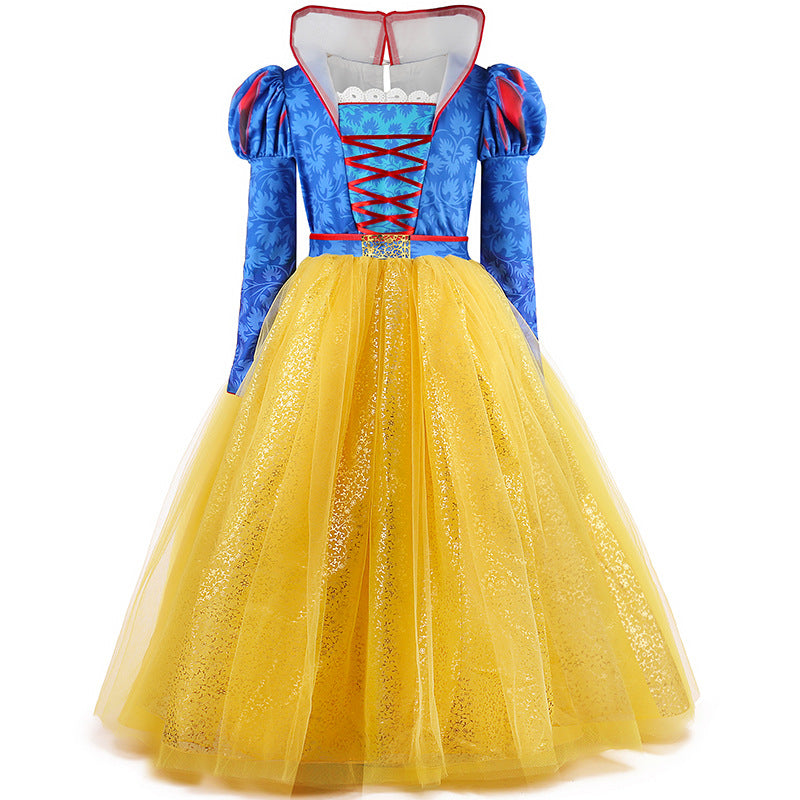 Kinder Prinzessinnenkleid Puff Langarm Ballkleid Kleid mit Krone für Cosplay