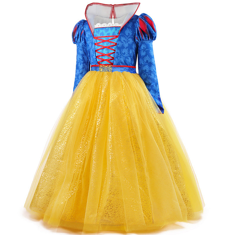 Kinder Prinzessinnenkleid Puff Langarm Ballkleid Kleid mit Krone für Cosplay