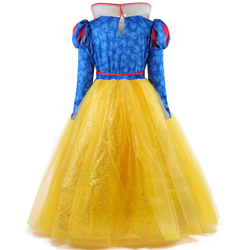 Kinder Prinzessinnenkleid Puff Langarm Ballkleid Kleid mit Krone für Cosplay