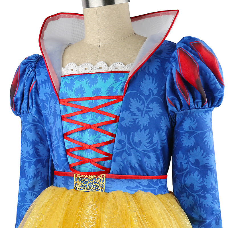 Kinder Prinzessinnenkleid Puff Langarm Ballkleid Kleid mit Krone für Cosplay