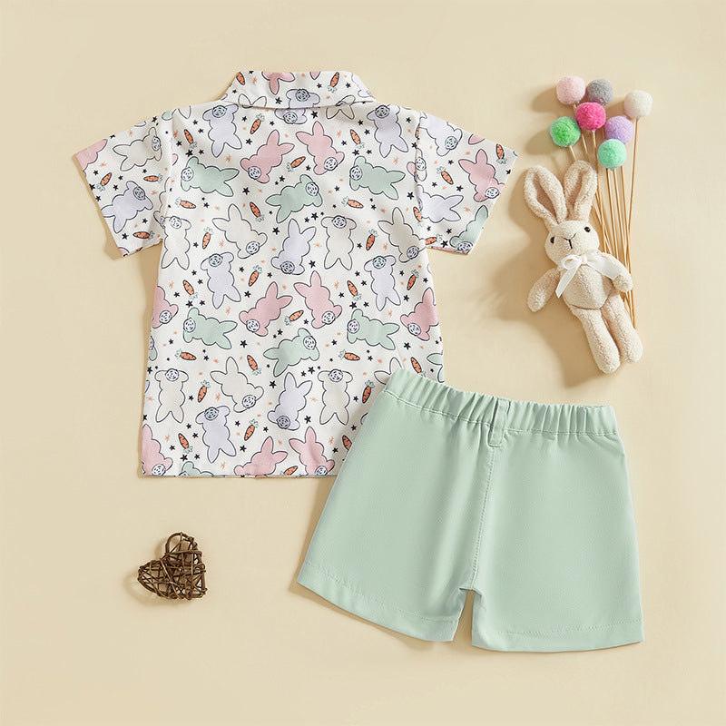 2-teiliges Oster-Outfit für Babys – Kurzarmhemd mit Hasen-Print und passende Shorts