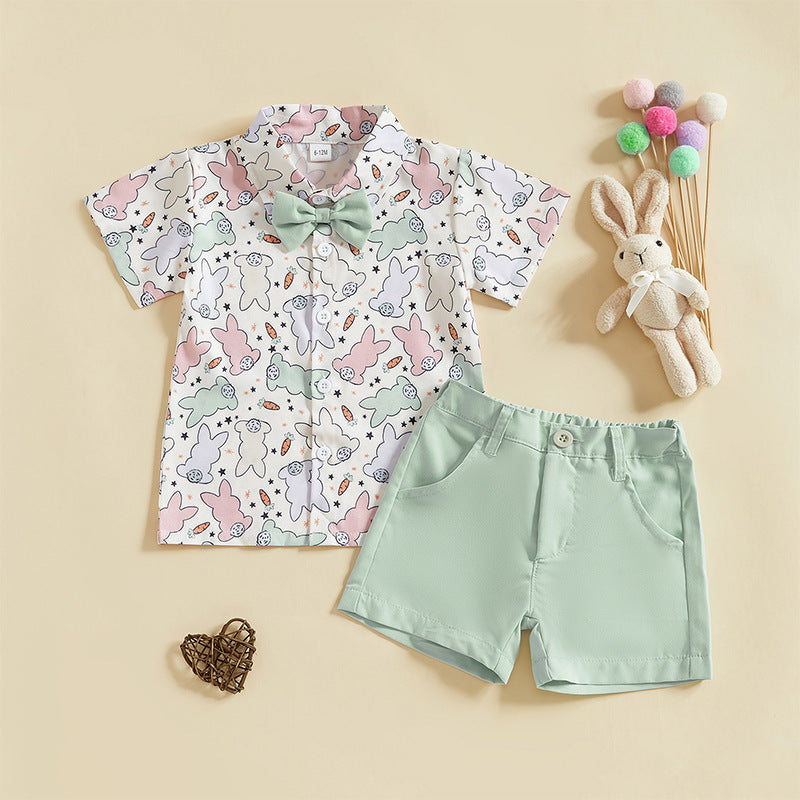 2-teiliges Oster-Outfit für Babys – Kurzarmhemd mit Hasen-Print und passende Shorts