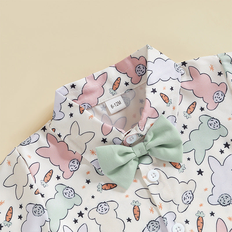 2-teiliges Oster-Outfit für Babys – Kurzarmhemd mit Hasen-Print und passende Shorts