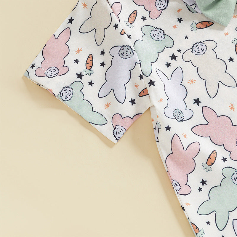 2-teiliges Oster-Outfit für Babys – Kurzarmhemd mit Hasen-Print und passende Shorts