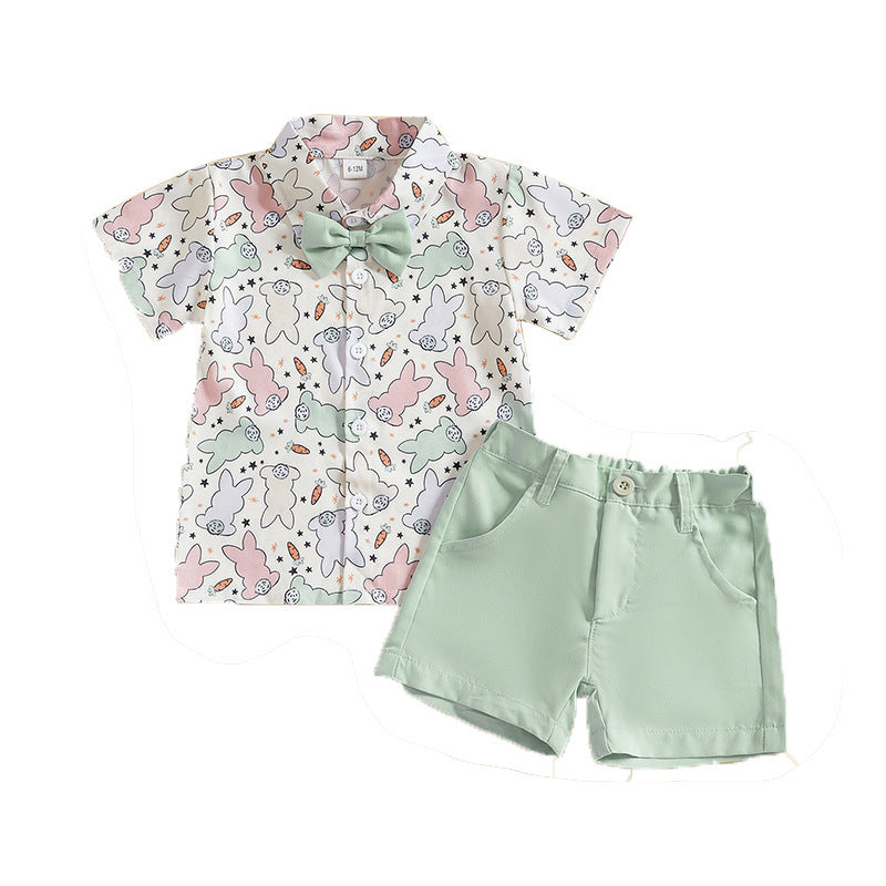 2-teiliges Oster-Outfit für Babys – Kurzarmhemd mit Hasen-Print und passende Shorts