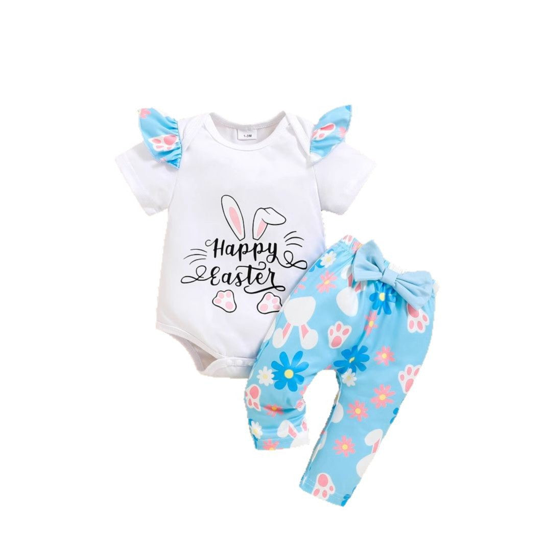 3-teiliges Oster-Outfit für Babymädchen – süßer Hasen-Strampler, bequeme Hose und Schleifen-Stirnband für den Sommer