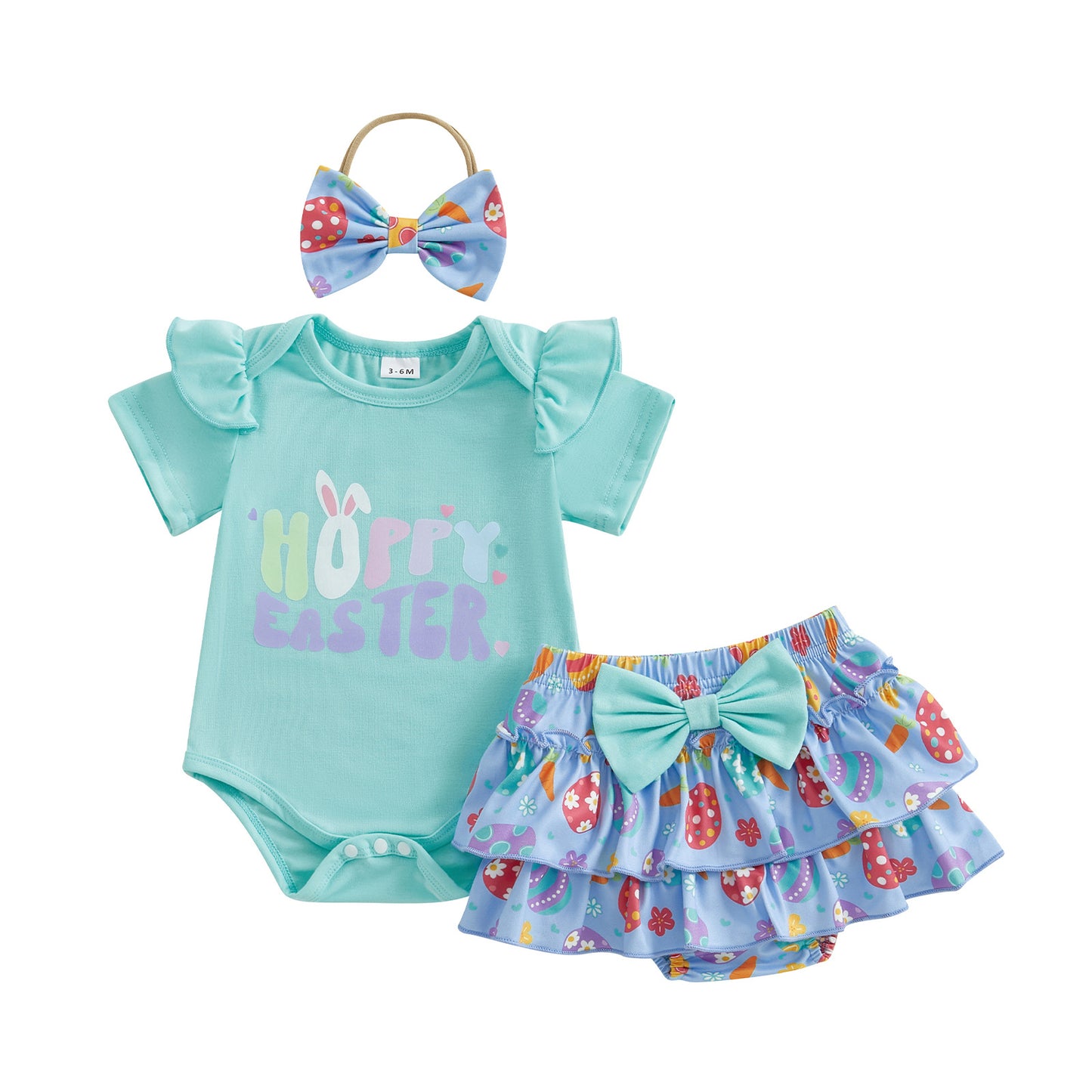 2025 Oster-Outfit für Baby-Mädchen – süßes Strampler-Set mit Buchstaben- und Eier-Print für Säuglinge und Kleinkinder