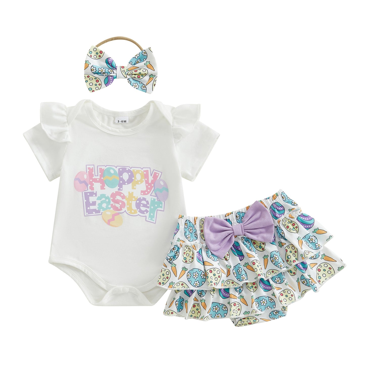 2025 Oster-Outfit für Baby-Mädchen – süßes Strampler-Set mit Buchstaben- und Eier-Print für Säuglinge und Kleinkinder