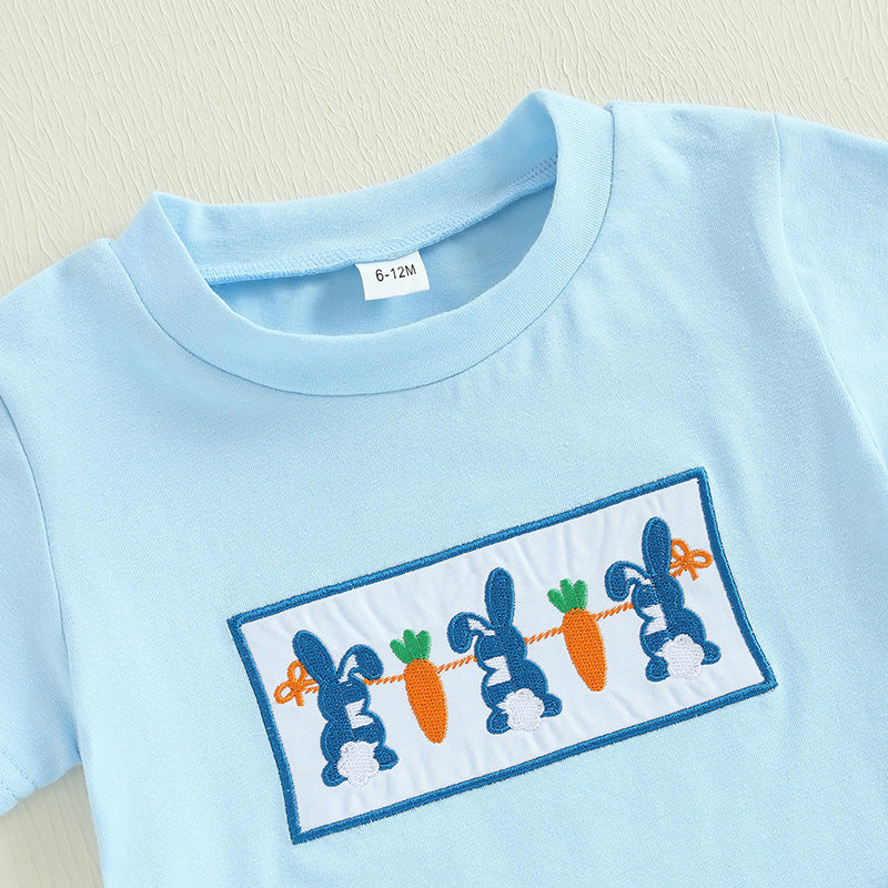 Entzückendes kariertes Oster-Outfit für Babys Jungen – 2-teiliges Set mit Hasen- und Karotten-Patch-Stickerei
