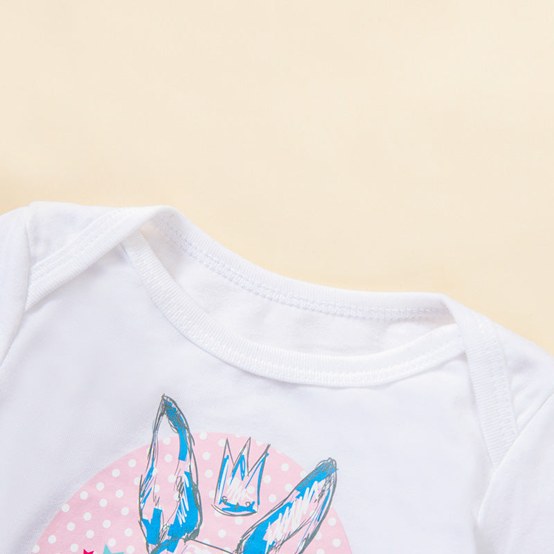 3-teiliges Oster-Outfit-Set für Babys, Mädchen – Langarm-Strampler mit Hasen-Print, grauem Tutu-Rock und Stirnband