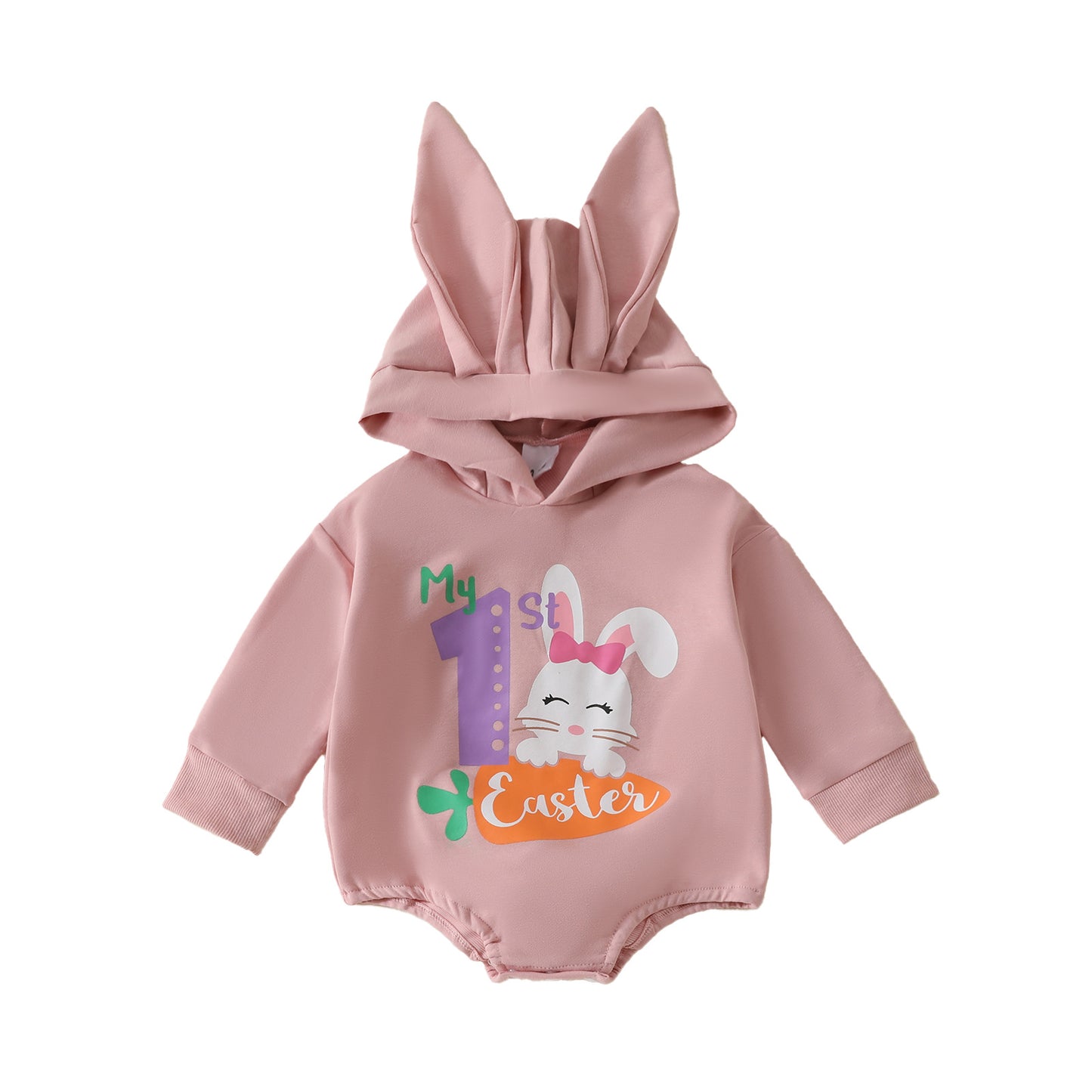 Baby-Spielanzug mit Kapuze und Osterhasen-Print für Mädchen – Langarm-Overall mit Bommelschwanz