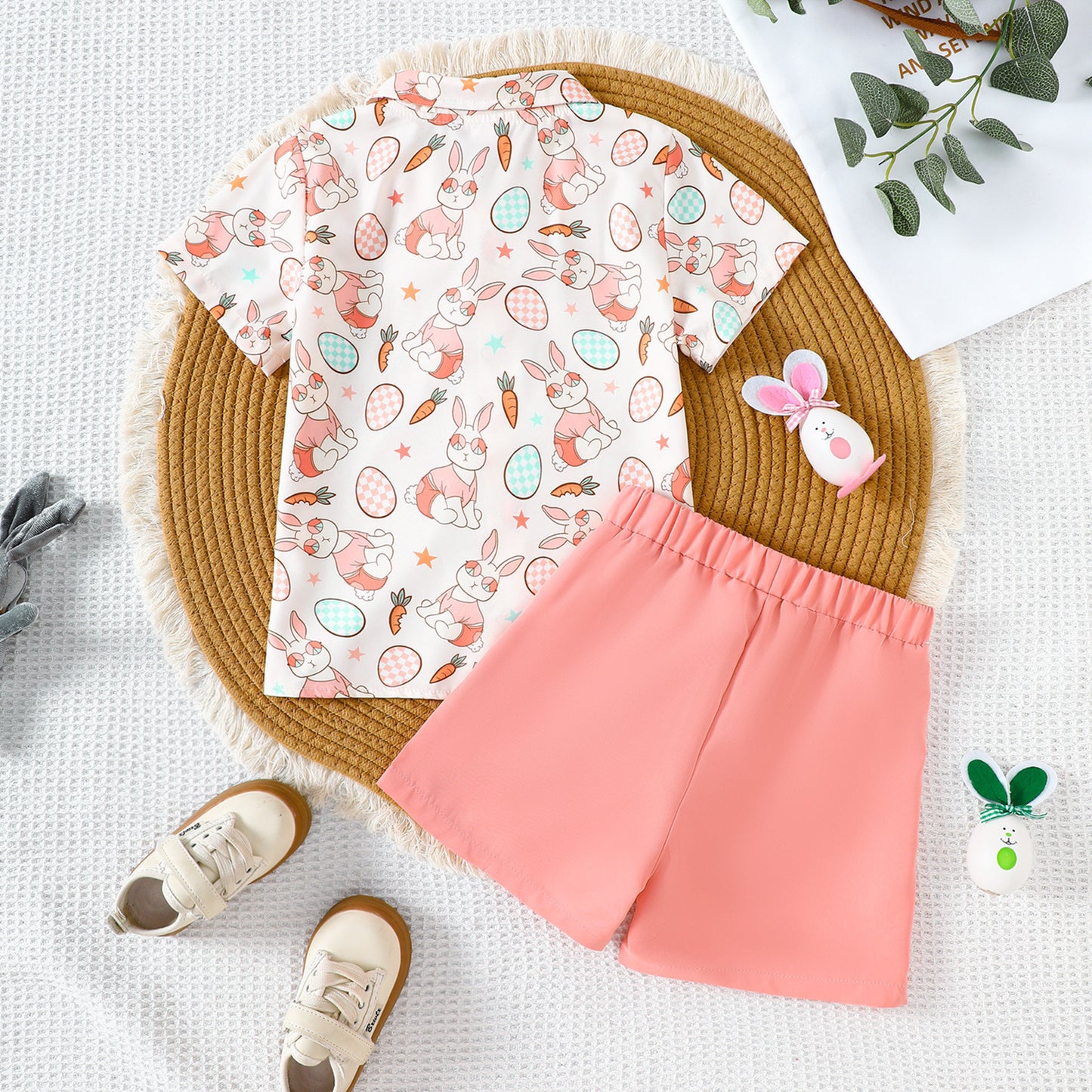 Frühlings-Osteroutfit für Babys und Kleinkinder – süßes Set aus Hemd und Hose mit Häschen-Print