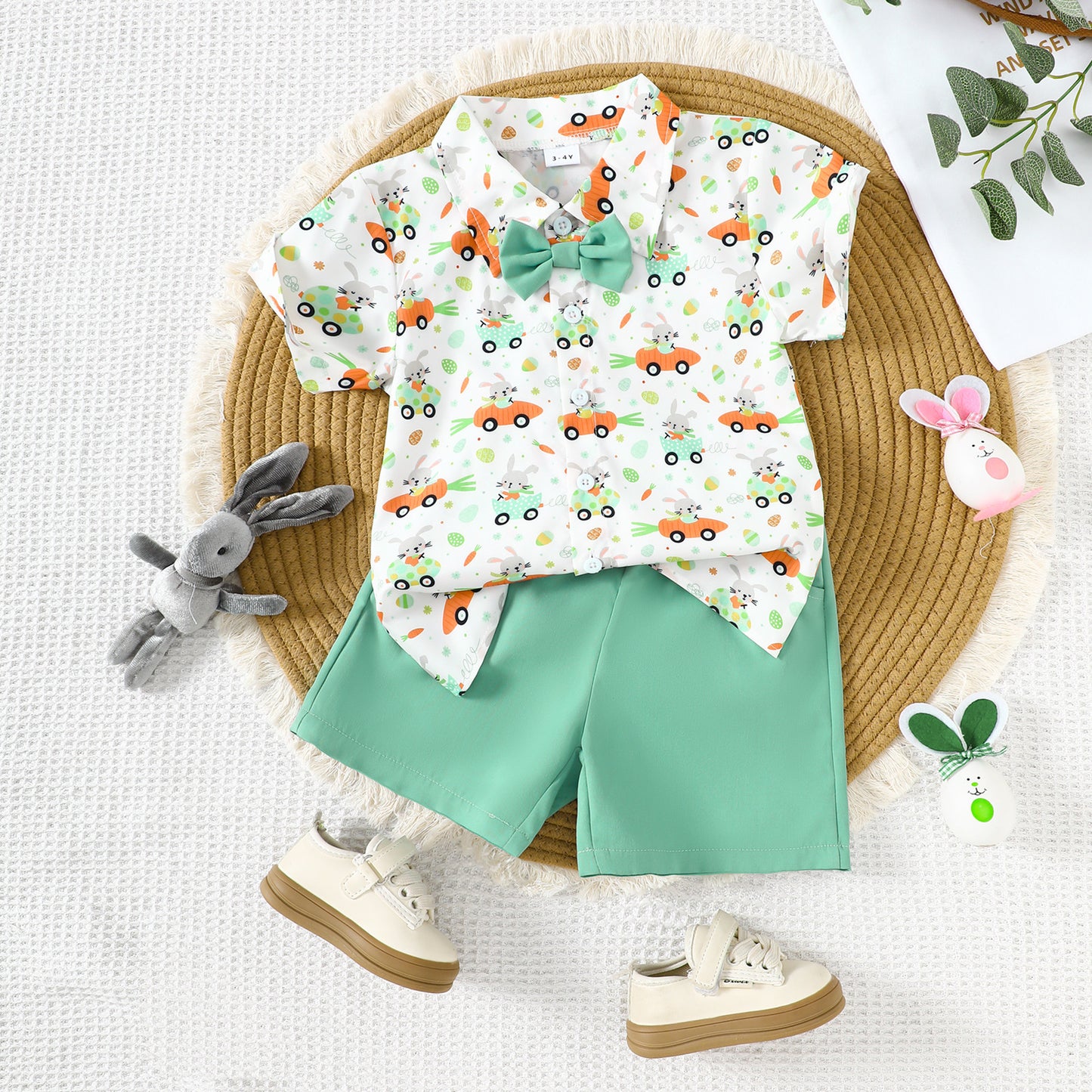 Frühlings-Osteroutfit für Babys und Kleinkinder – süßes Set aus Hemd und Hose mit Häschen-Print