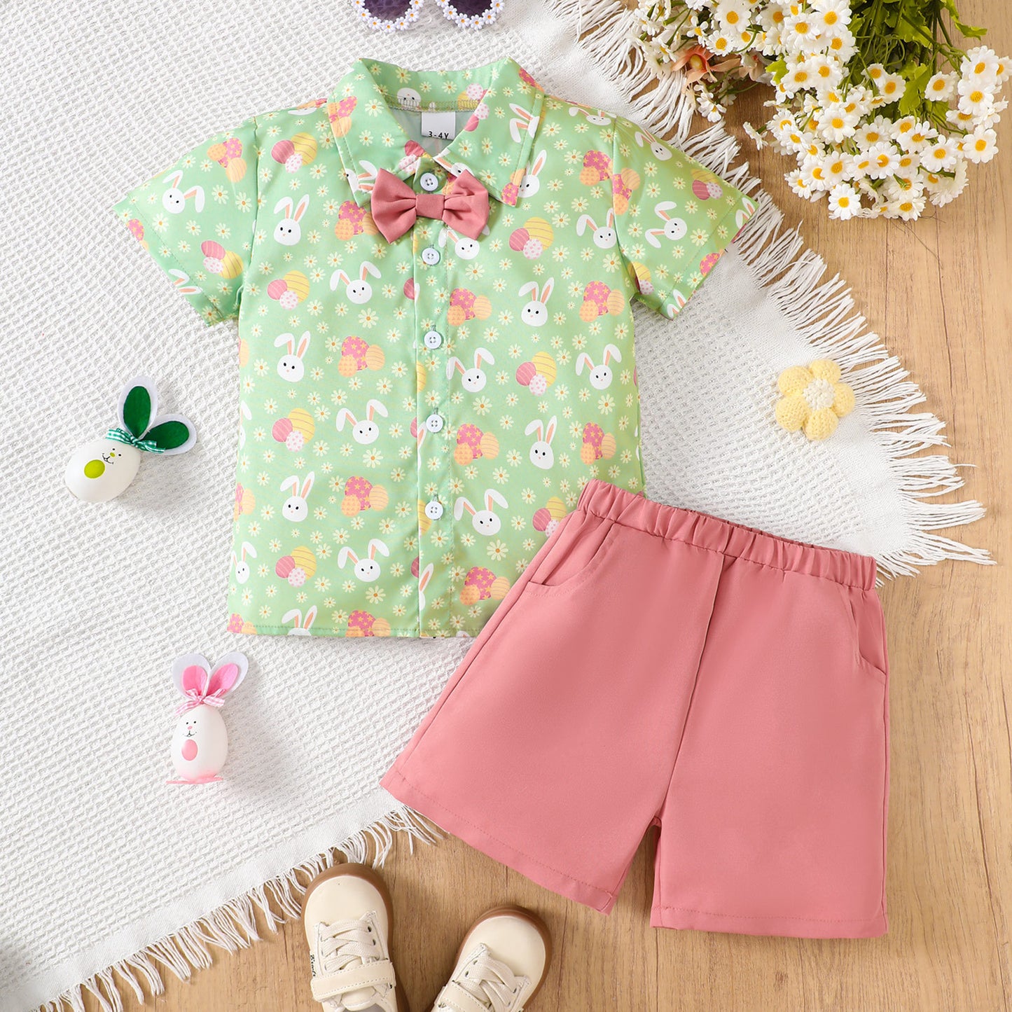 Frühlings-Osteroutfit für Babys und Kleinkinder – süßes Set aus Hemd und Hose mit Häschen-Print
