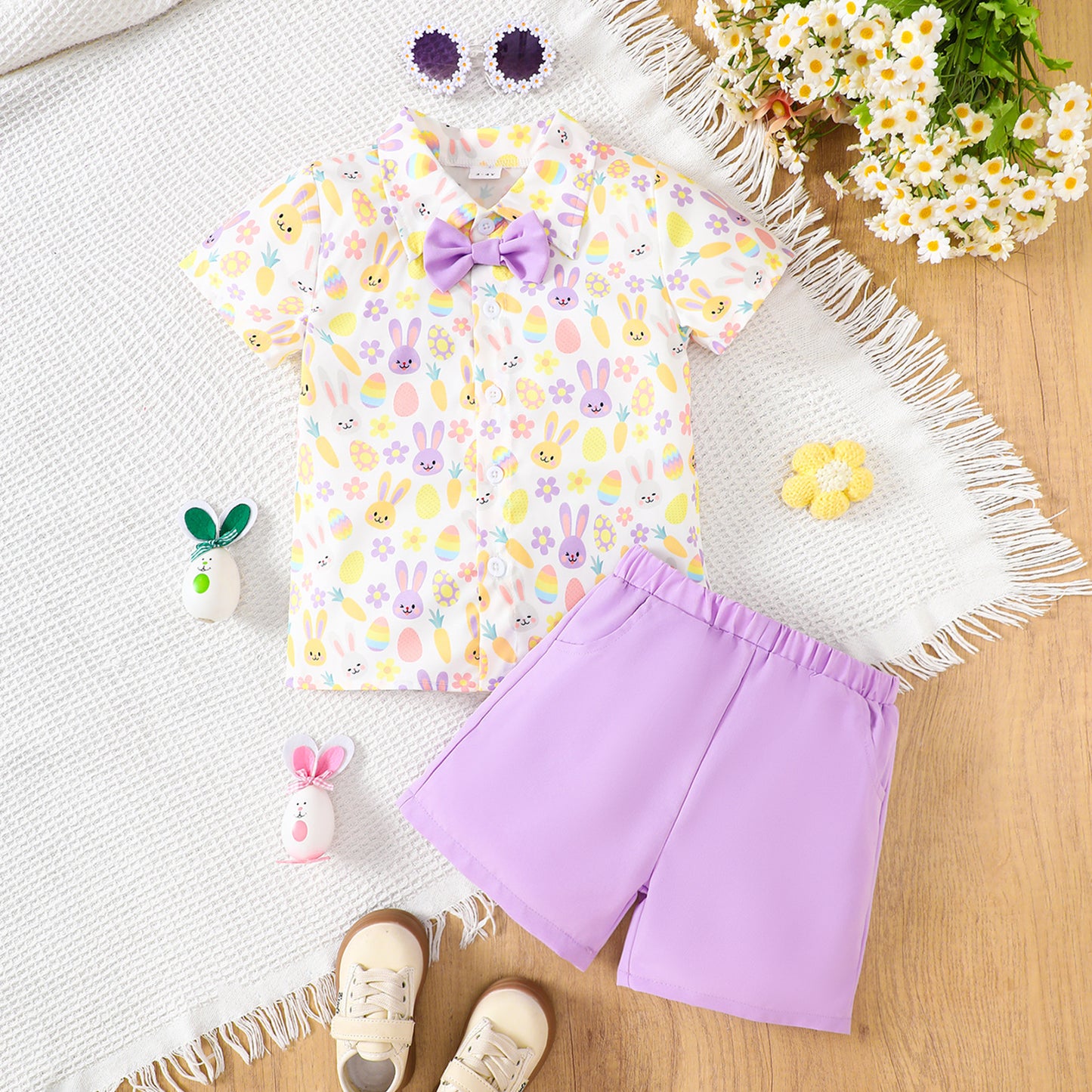 Frühlings-Osteroutfit für Babys und Kleinkinder – süßes Set aus Hemd und Hose mit Häschen-Print