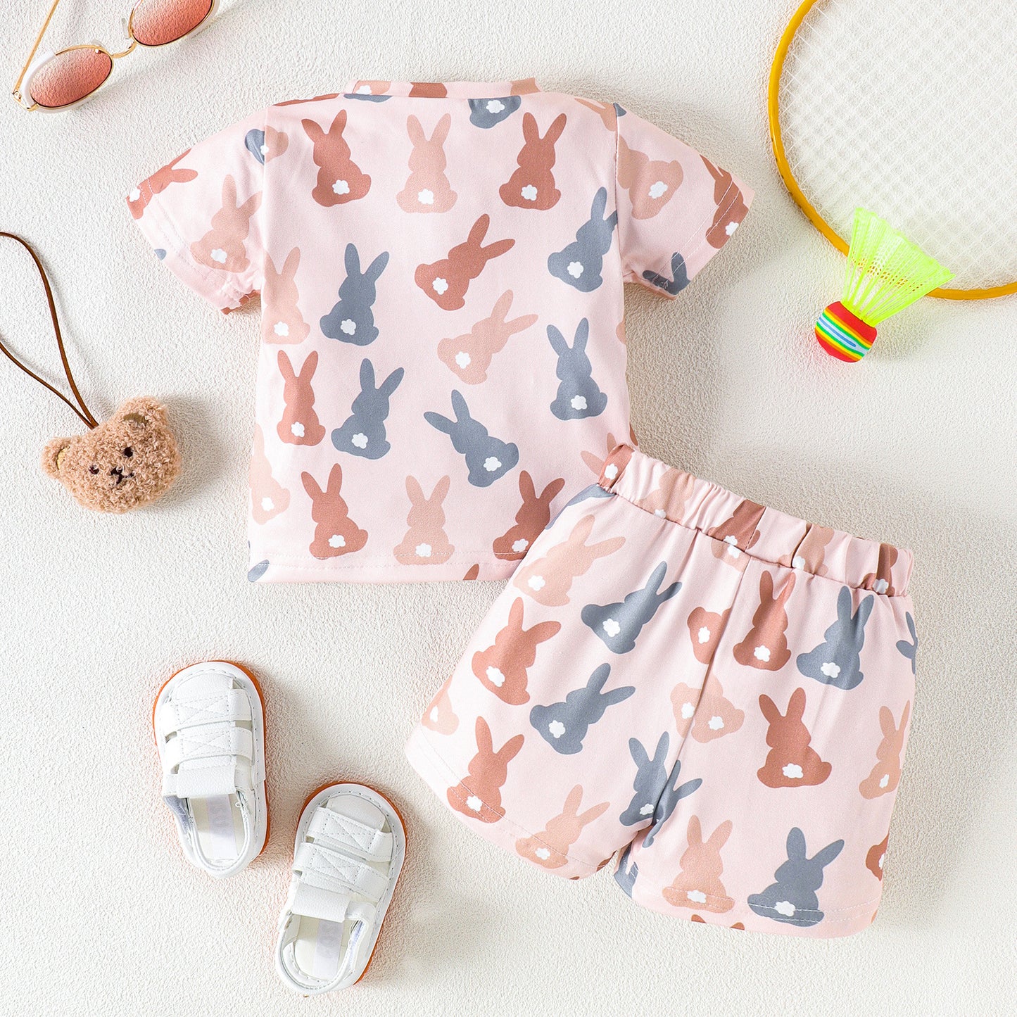 Entzückendes Osterhasen-Zweiteiler-Set für Mädchen – Süßes Kurzarm-Top und Shorts für Sommerspaß