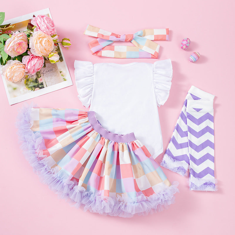 4-teiliges Osterhasen-Set für Babys mit Flügelärmeln, Tutu-Rock, Socken und Stirnband