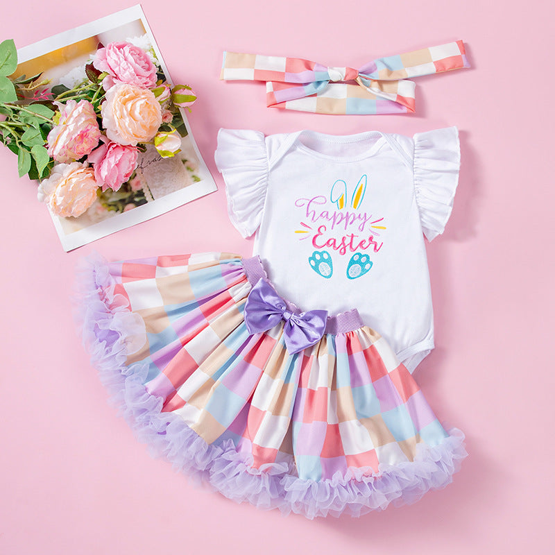 4-teiliges Osterhasen-Set für Babys mit Flügelärmeln, Tutu-Rock, Socken und Stirnband
