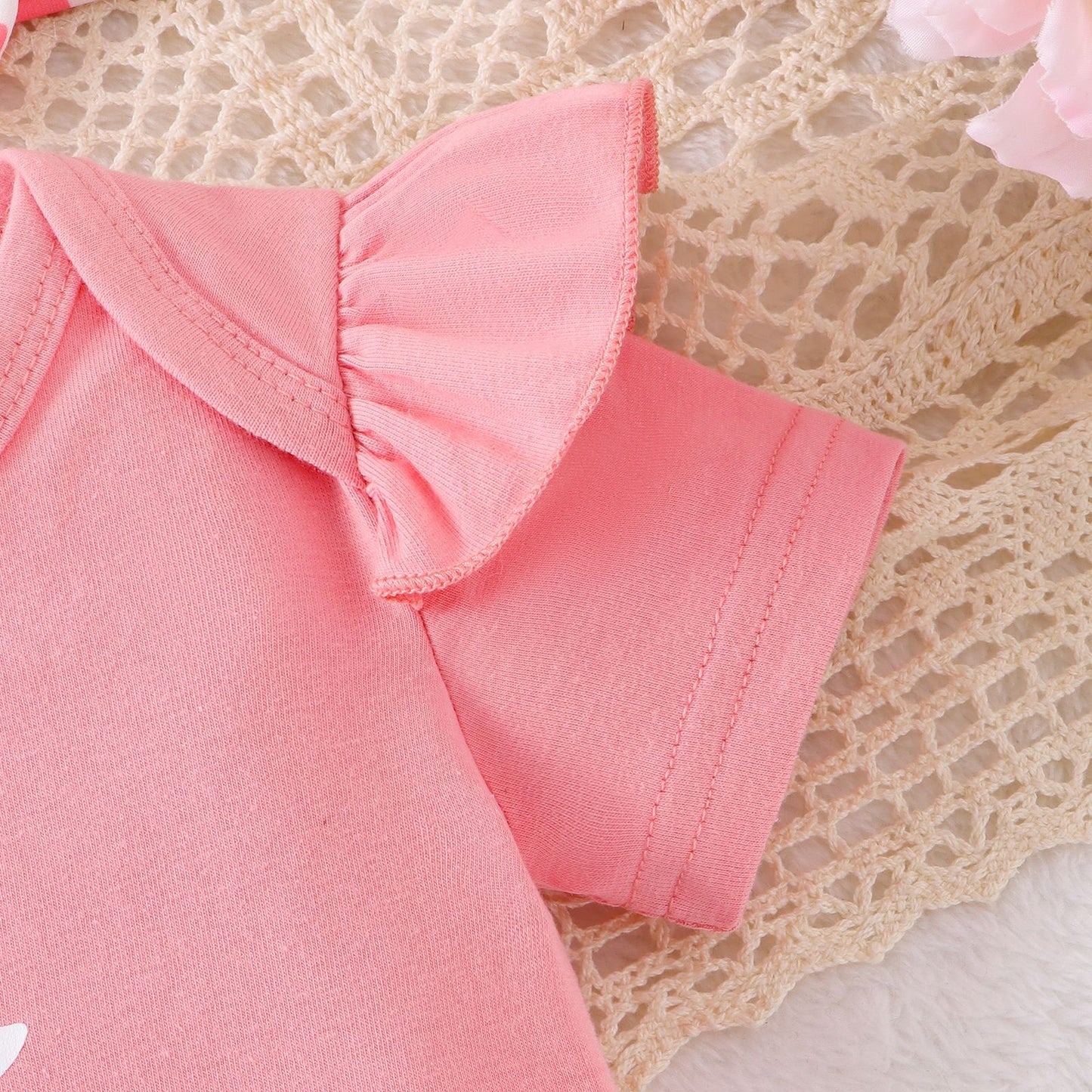 Baby-Set für Mädchen mit rosa Osterhasen-Print – Süßer Kurzarm-Strampler mit Schleife und Tüllrock