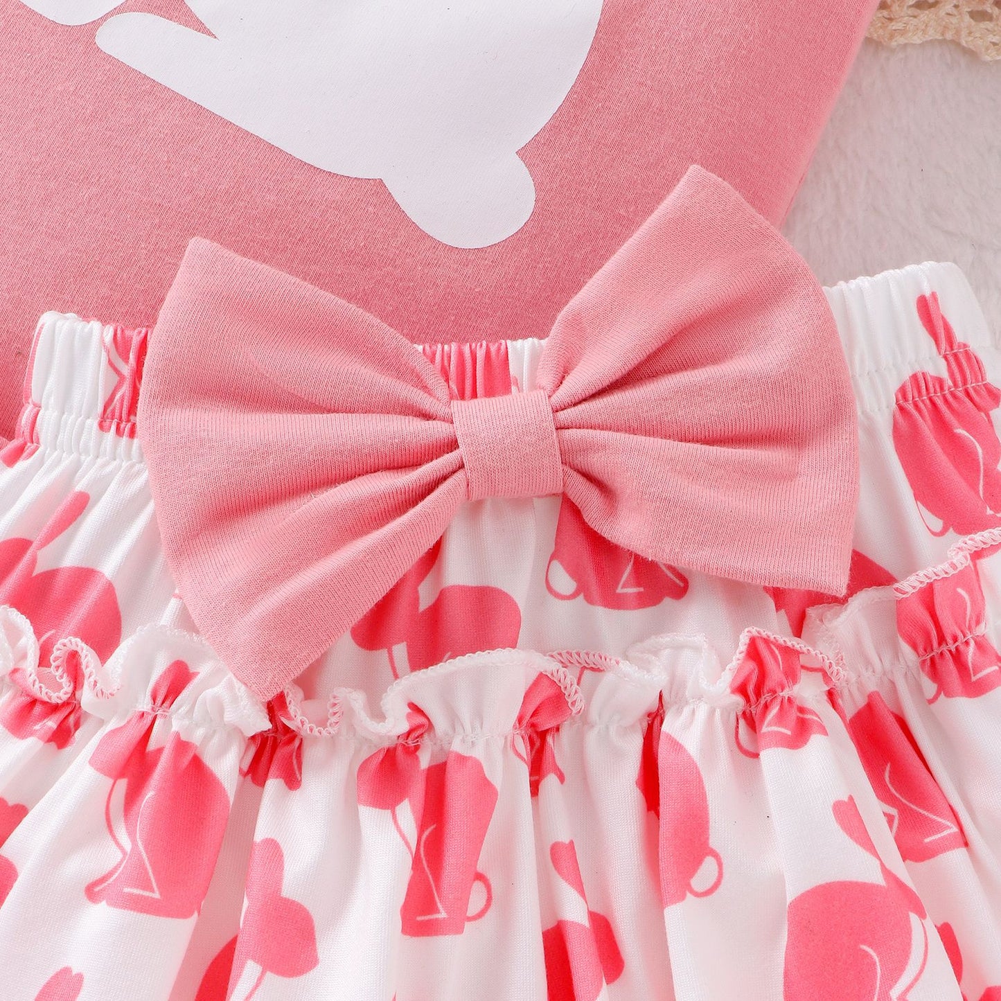Baby-Set für Mädchen mit rosa Osterhasen-Print – Süßer Kurzarm-Strampler mit Schleife und Tüllrock
