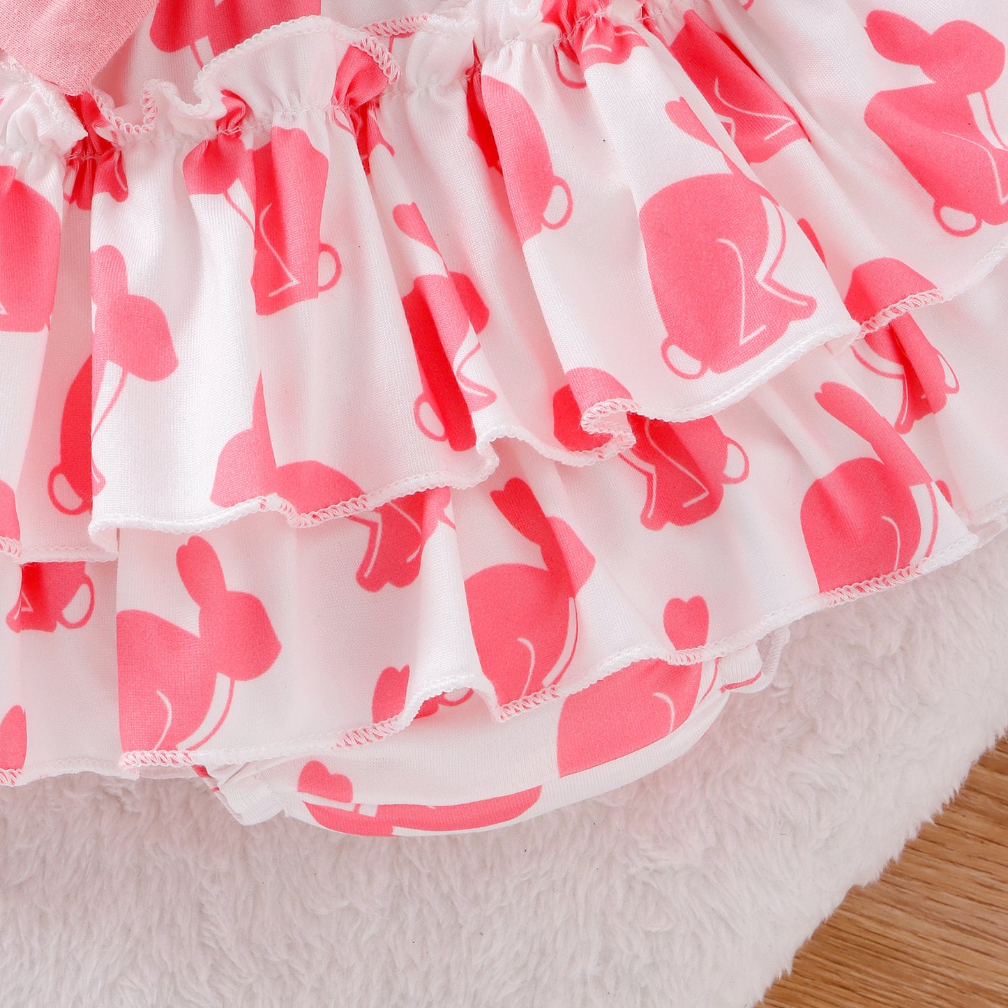 Baby-Set für Mädchen mit rosa Osterhasen-Print – Süßer Kurzarm-Strampler mit Schleife und Tüllrock