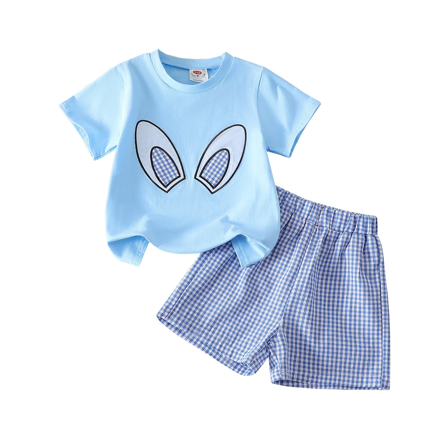 Easter Girls Summer Bunny Ears Top and Plaid Shorts Set