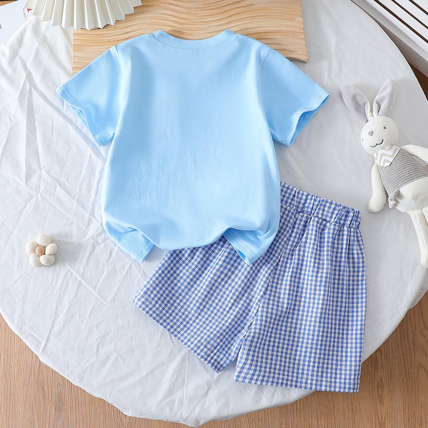 Easter Girls Summer Bunny Ears Top and Plaid Shorts Set