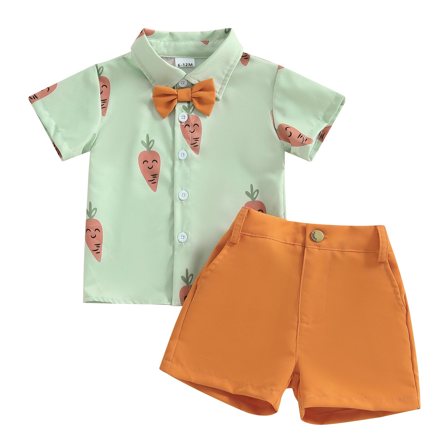 Baby-Jungen-Outfit mit Oster-Karotten-Print und Hemd und Shorts