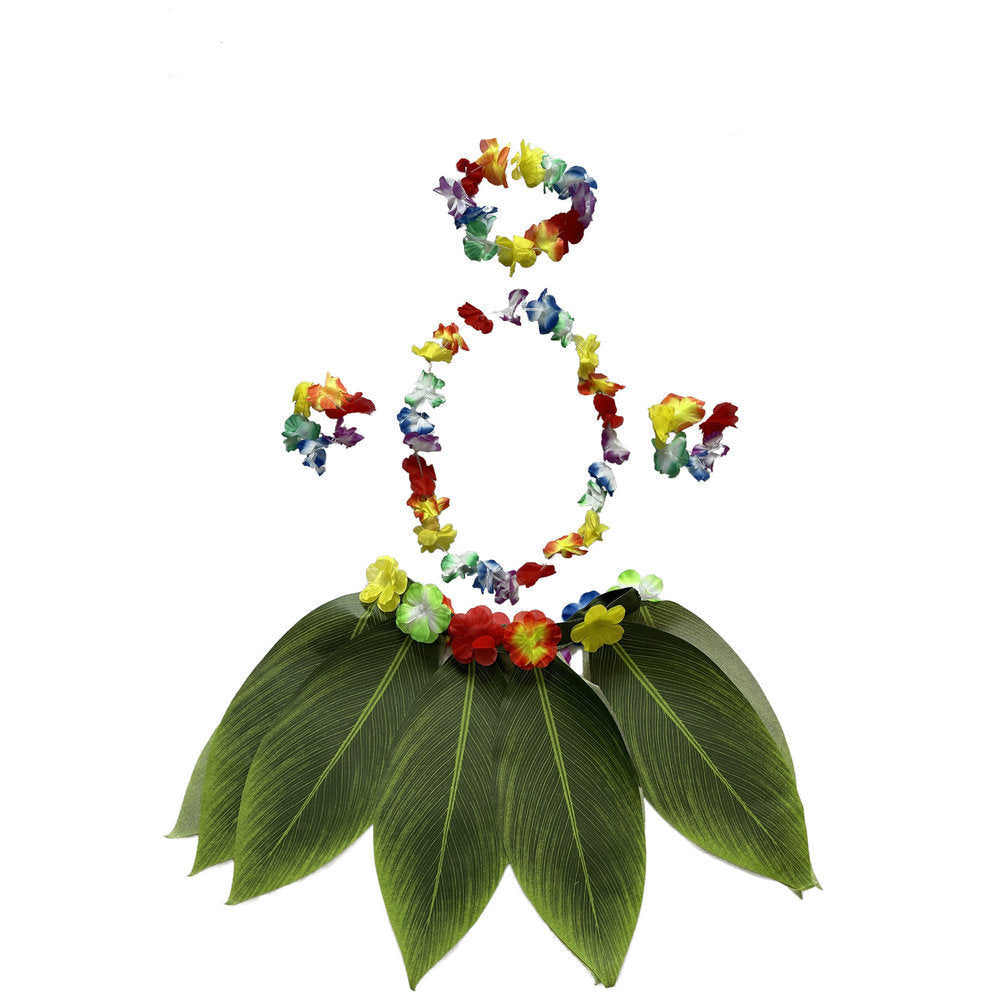 Ti Leaf Skirt Hawaiianischer Hula-Grasrock mit Blumenketten für Damen
