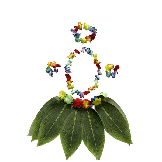 Ti Leaf Skirt Hawaiianischer Hula-Grasrock mit Blumenketten für Damen