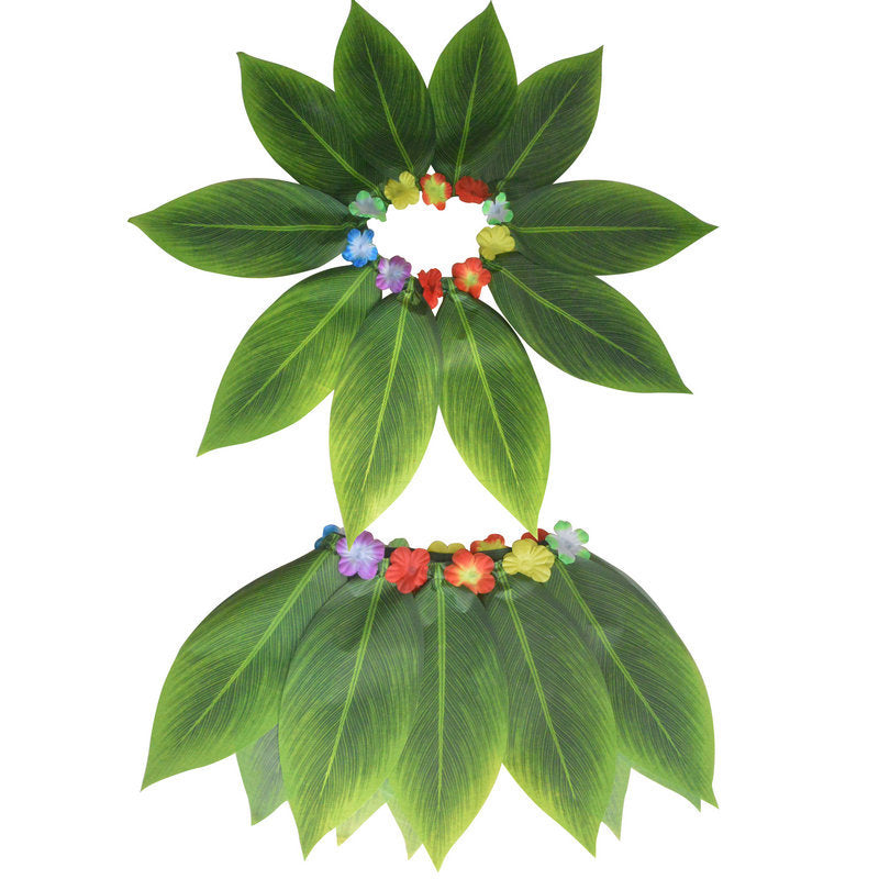 Ti Leaf Skirt Hawaiianischer Hula-Grasrock mit Blumenketten für Damen