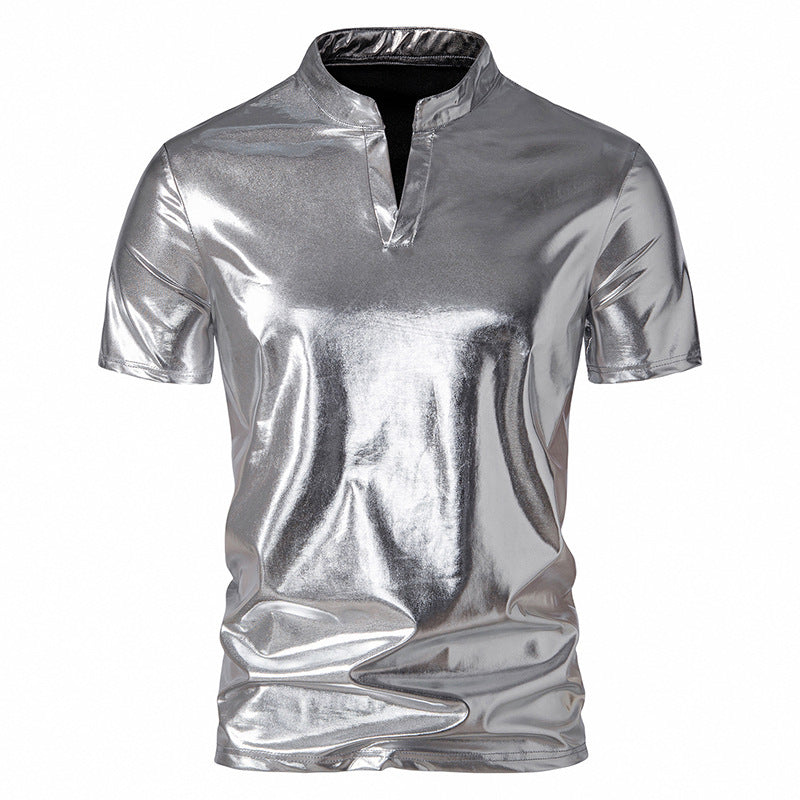 Herren-Poloshirt im Disco-Stil mit glitzernden Pailletten im Stil der 1970er