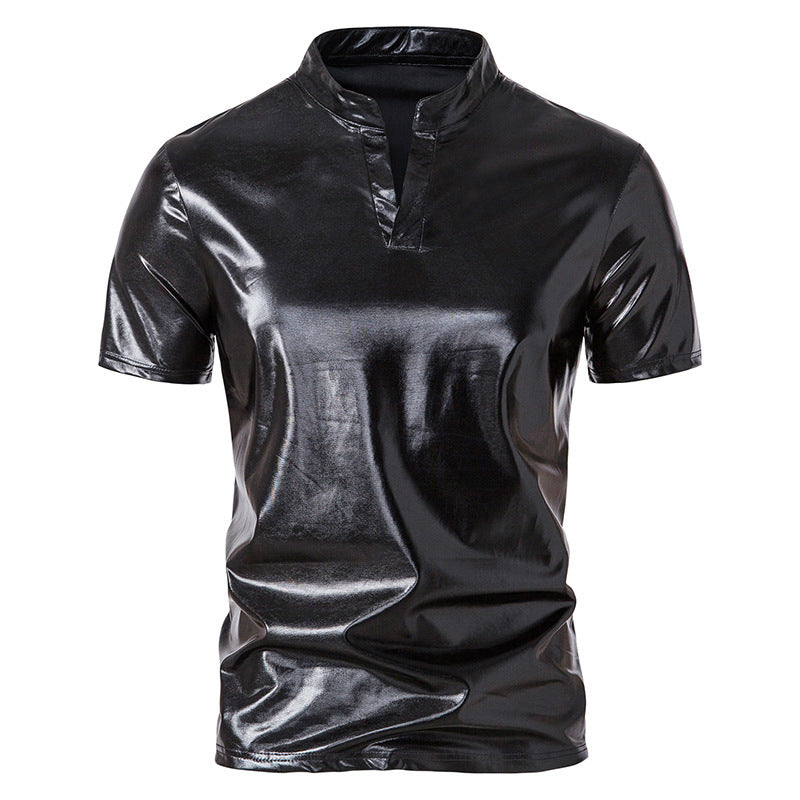 Herren-Poloshirt im Disco-Stil mit glitzernden Pailletten im Stil der 1970er