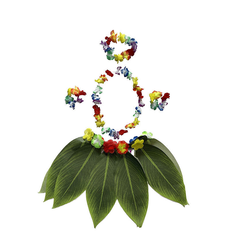 Ti Leaf Skirt Hawaiianischer Hula-Grasrock mit Blumenketten für Damen