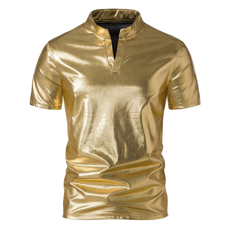 Herren-Poloshirt im Disco-Stil mit glitzernden Pailletten im Stil der 1970er