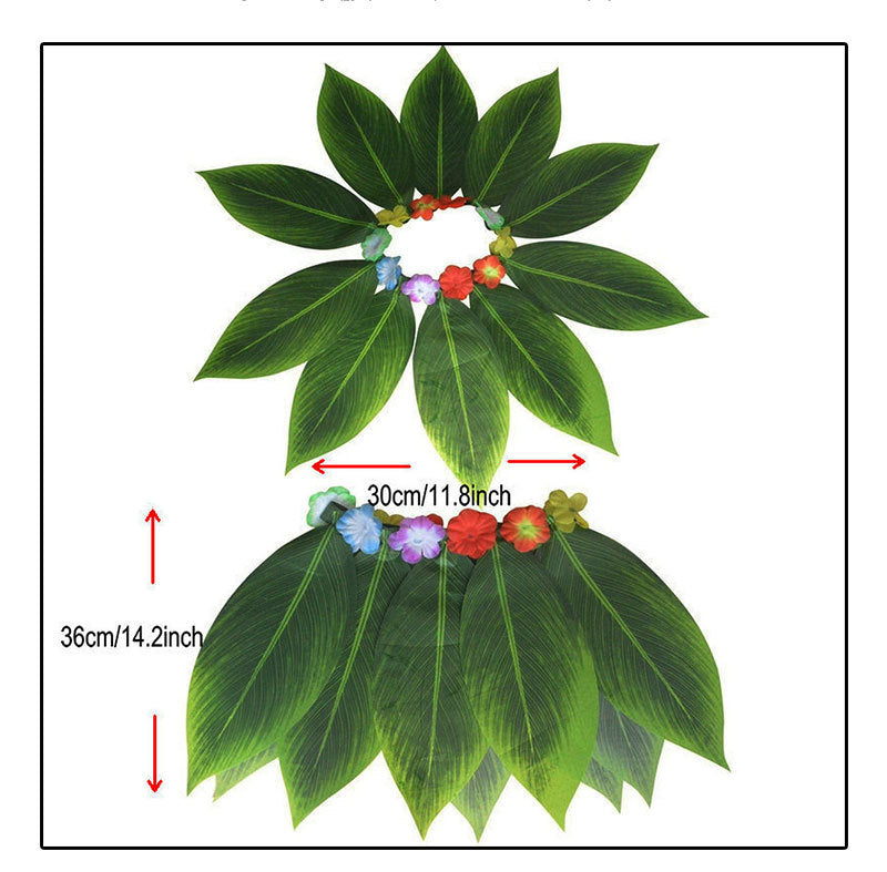 Ti Leaf Skirt Hawaiianischer Hula-Grasrock mit Blumenketten für Damen