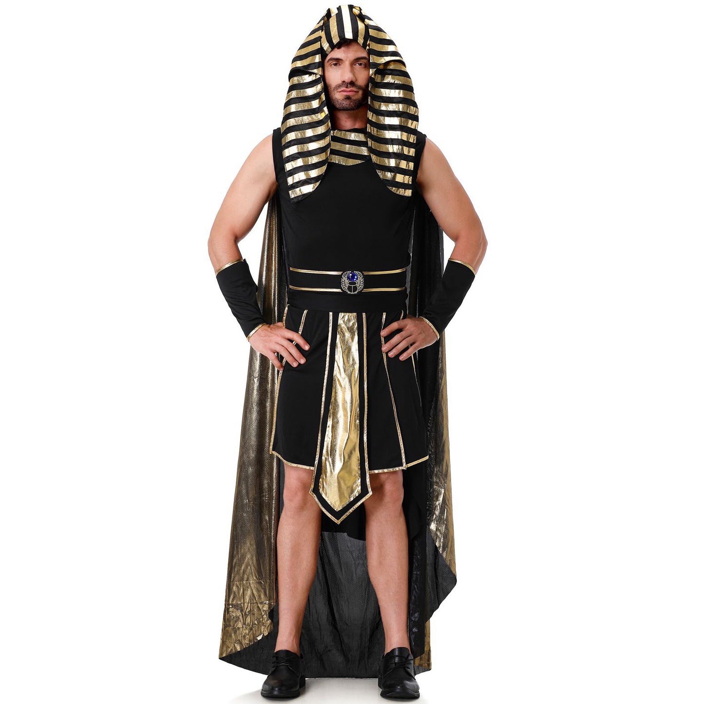 Dark Egyptian Pharaoh for Men Costume Party Halloween Cosplay Outfit Set