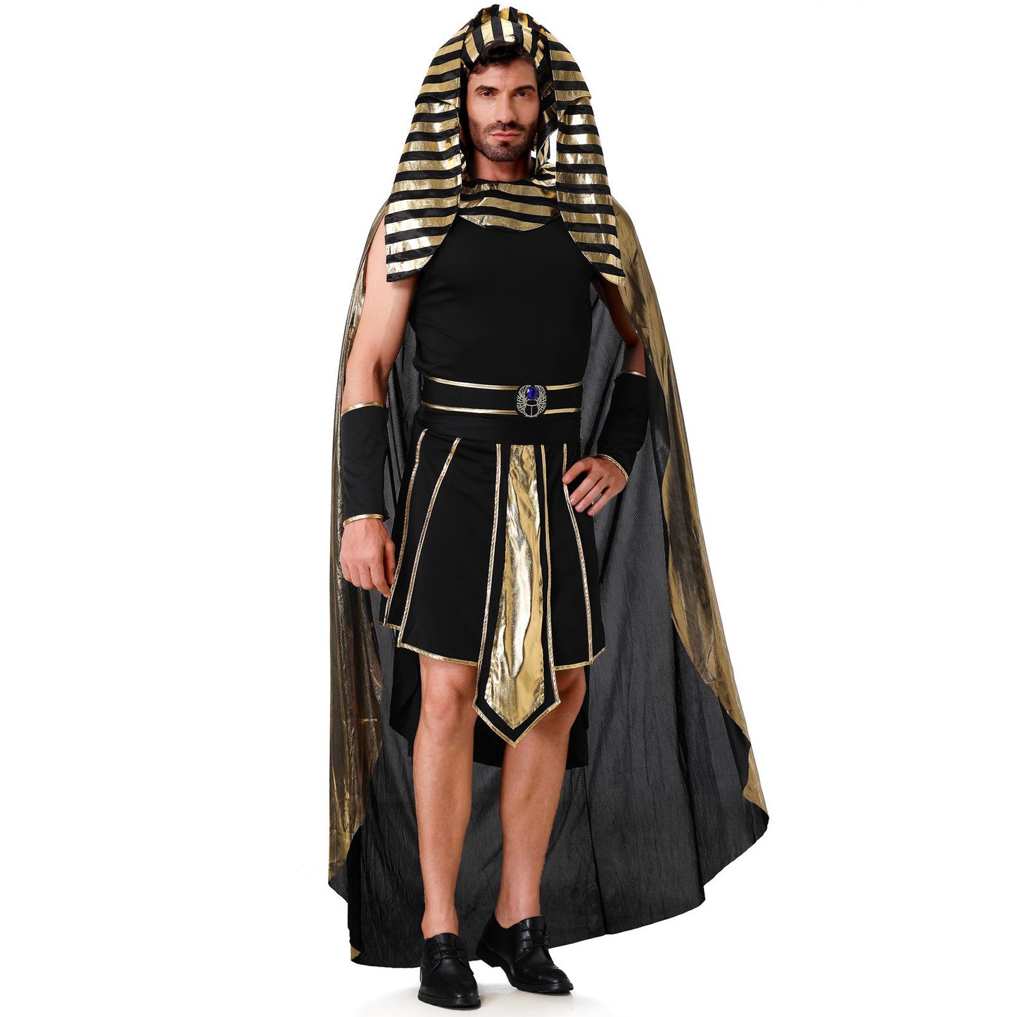 Dark Egyptian Pharaoh for Men Costume Party Halloween Cosplay Outfit Set