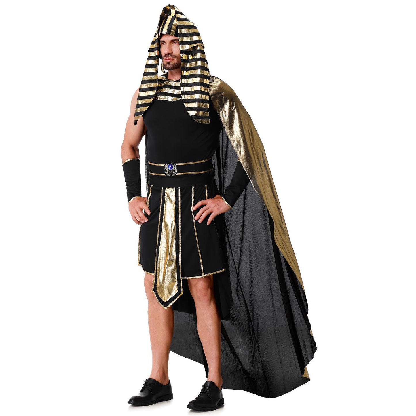 Dark Egyptian Pharaoh for Men Costume Party Halloween Cosplay Outfit Set