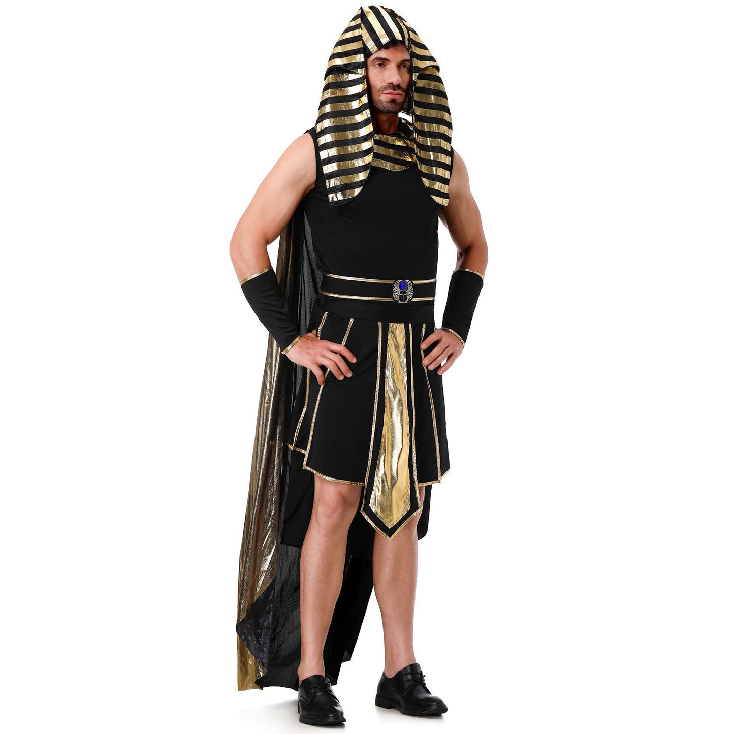 Dark Egyptian Pharaoh for Men Costume Party Halloween Cosplay Outfit Set