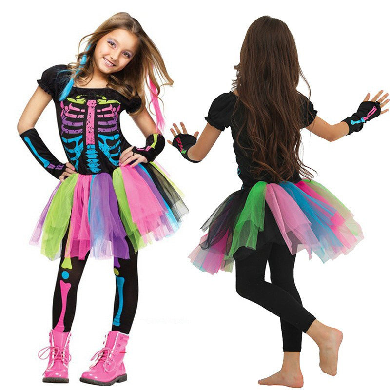 Fun World Funky Punky Bones Skelett Mädchen Halloween Kostüm für Kinder