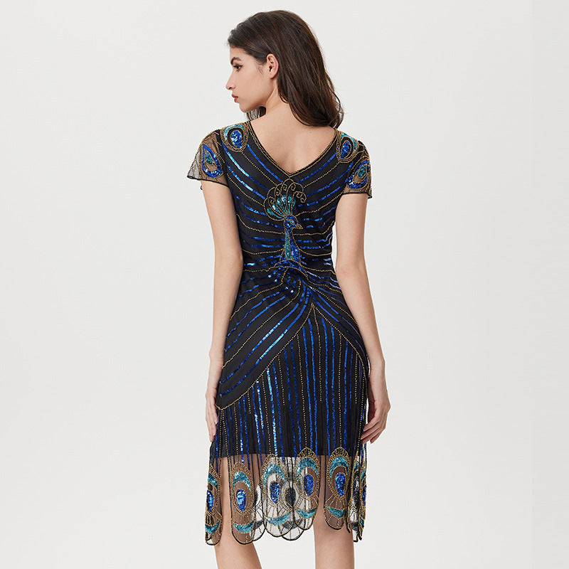 1920er Jahre Damen Pfau Pailletten Quaste Flapper Partykleider