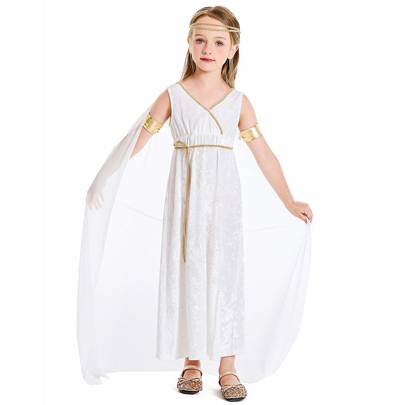 Mädchen Griechische Mythologie Kleid Weiß Palast Schal Langes Kleid Halloween Kostüm