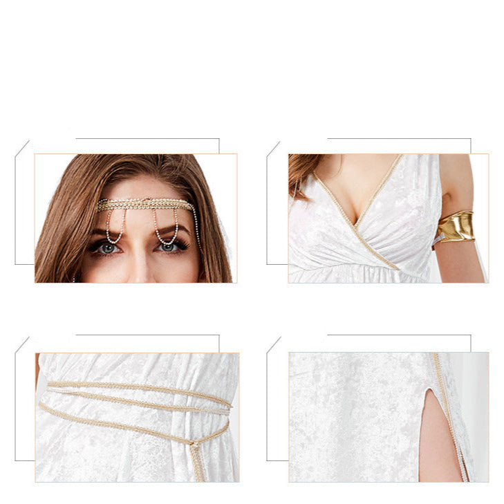 Ägyptisches Kleid im Stil der antiken griechischen Göttin der Mythologie mit hohem Schlitz für Damen