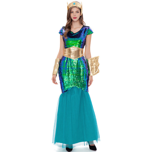 Neptune King Sea Siren Mermaid Queen Costume for Women and Men