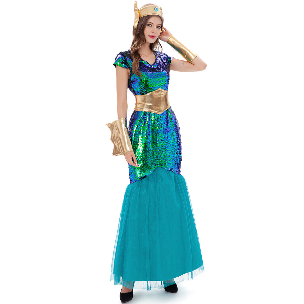Neptune King Sea Siren Mermaid Queen Costume for Men and Women