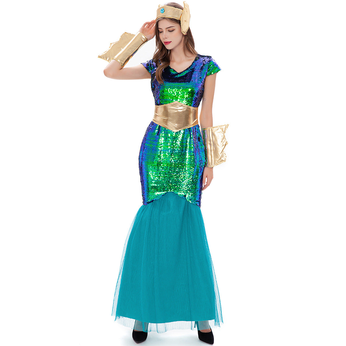 Neptune King Sea Siren Mermaid Queen Costume for Men and Women